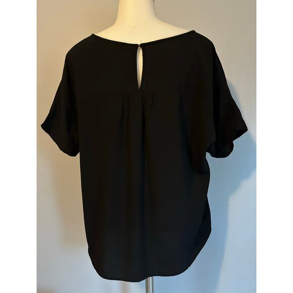 Madewell Women’s Size XXS Rhyme Top V Neck Blouse Black Relaxed Fit Short Sleeve - Picture 3 of 7